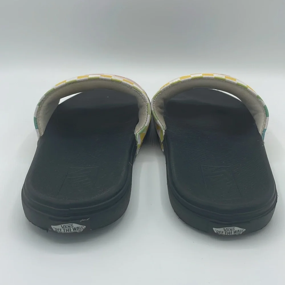 Vans Purple and Red Slide Sandals with Checkered Pattern